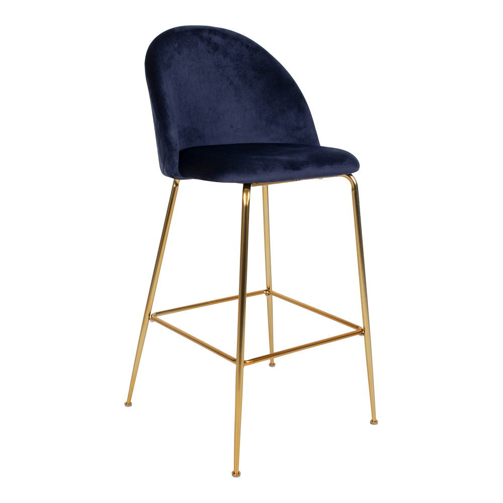 Lausanne Bar Chair - Banco de bar em veludo, azul com look de latão, HN1205