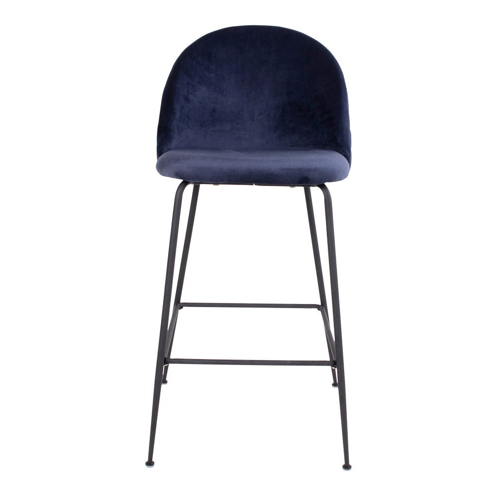 Lausanne Bare Chair - Banco de bar em veludo, azul com pernas pretas, HN1205