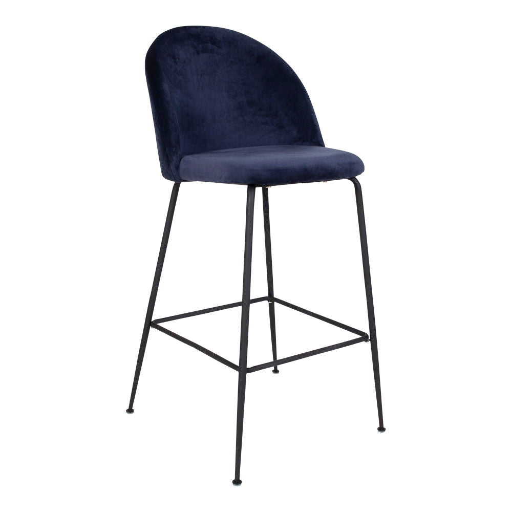 Lausanne Bare Chair - Banco de bar em veludo, azul com pernas pretas, HN1205