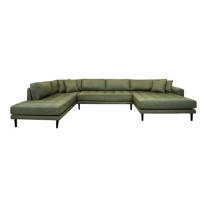 LIDO U-SOFA Open End-U-Sofa Open, de direita em verde azeitona com quatro travesseiros e pernas de madeira preta, HN1020