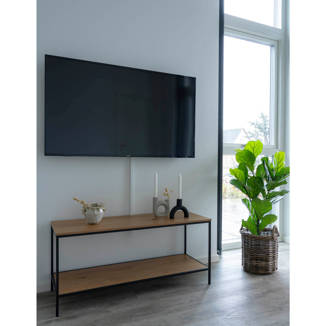 Banco de TV Vita TV, 2 prateleiras, Oak Look With Black Frame