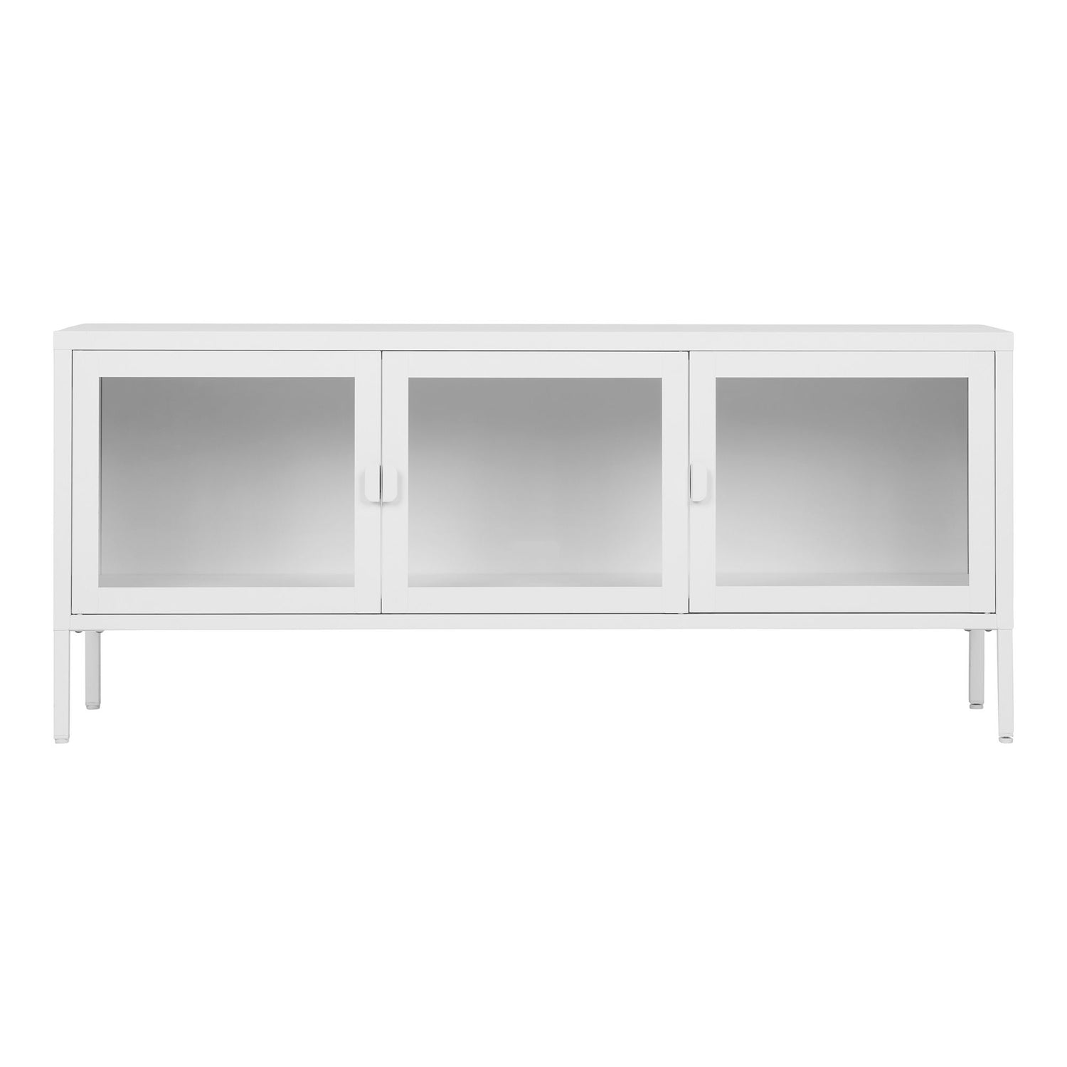 Banco de TV de TV Brisbane, 3 portas de vidro, aço, branco 130x40x55 cm