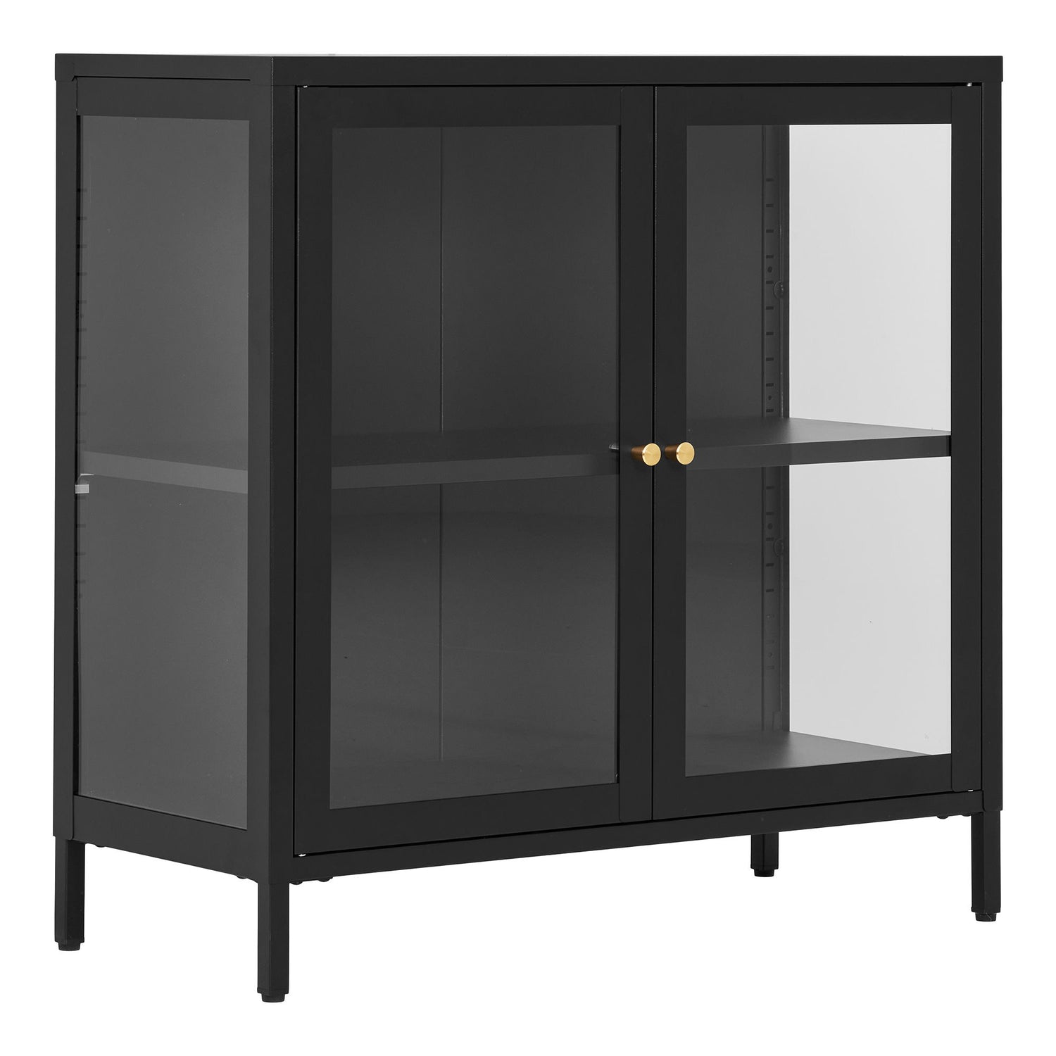 Gabinete Dalby - Gabinete, 2 portas de vidro, aço, preto 80x35x80 cm