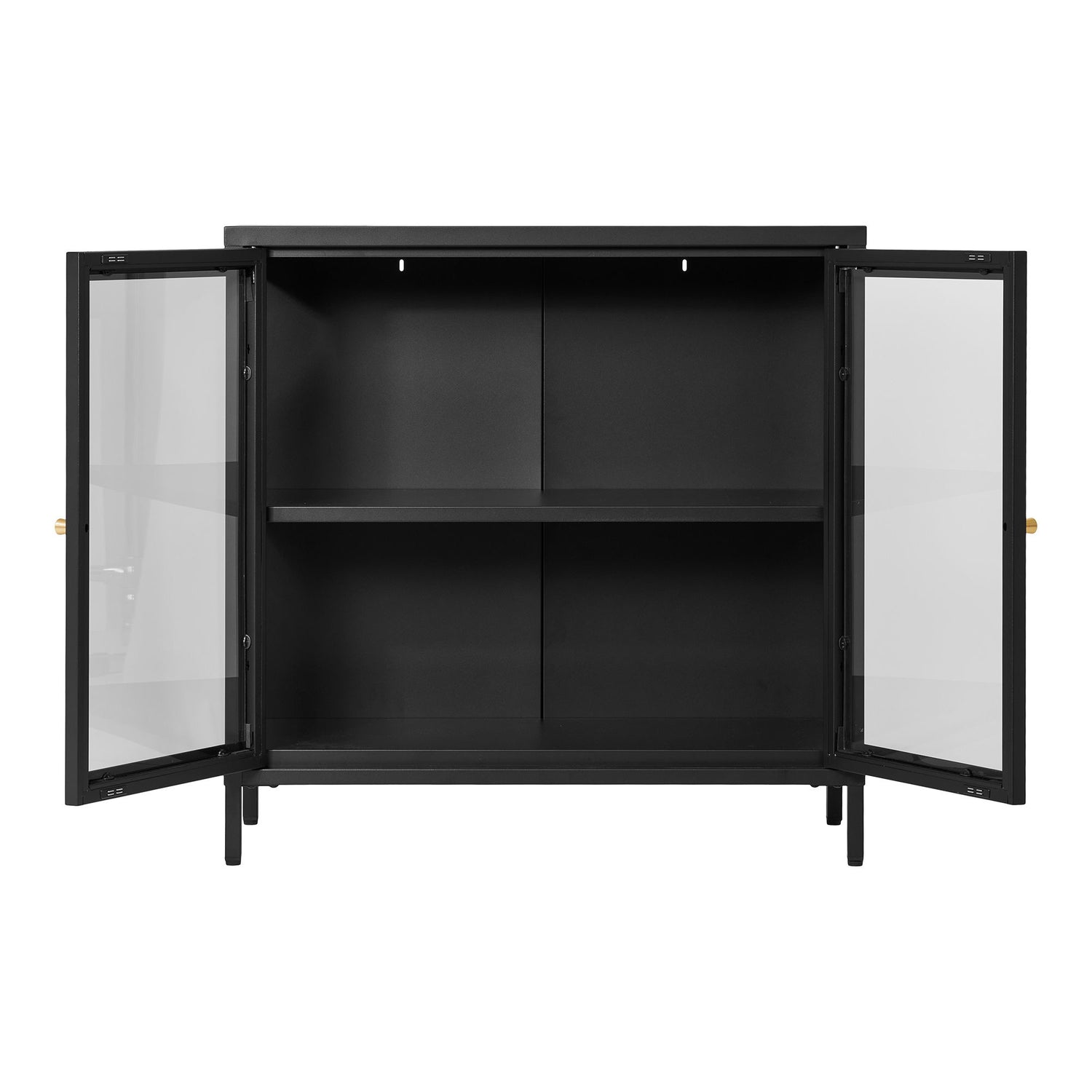 Gabinete Dalby - Gabinete, 2 portas de vidro, aço, preto 80x35x80 cm