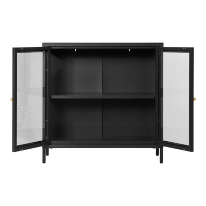 Gabinete Dalby - Gabinete, 2 portas de vidro, aço, preto 80x35x80 cm