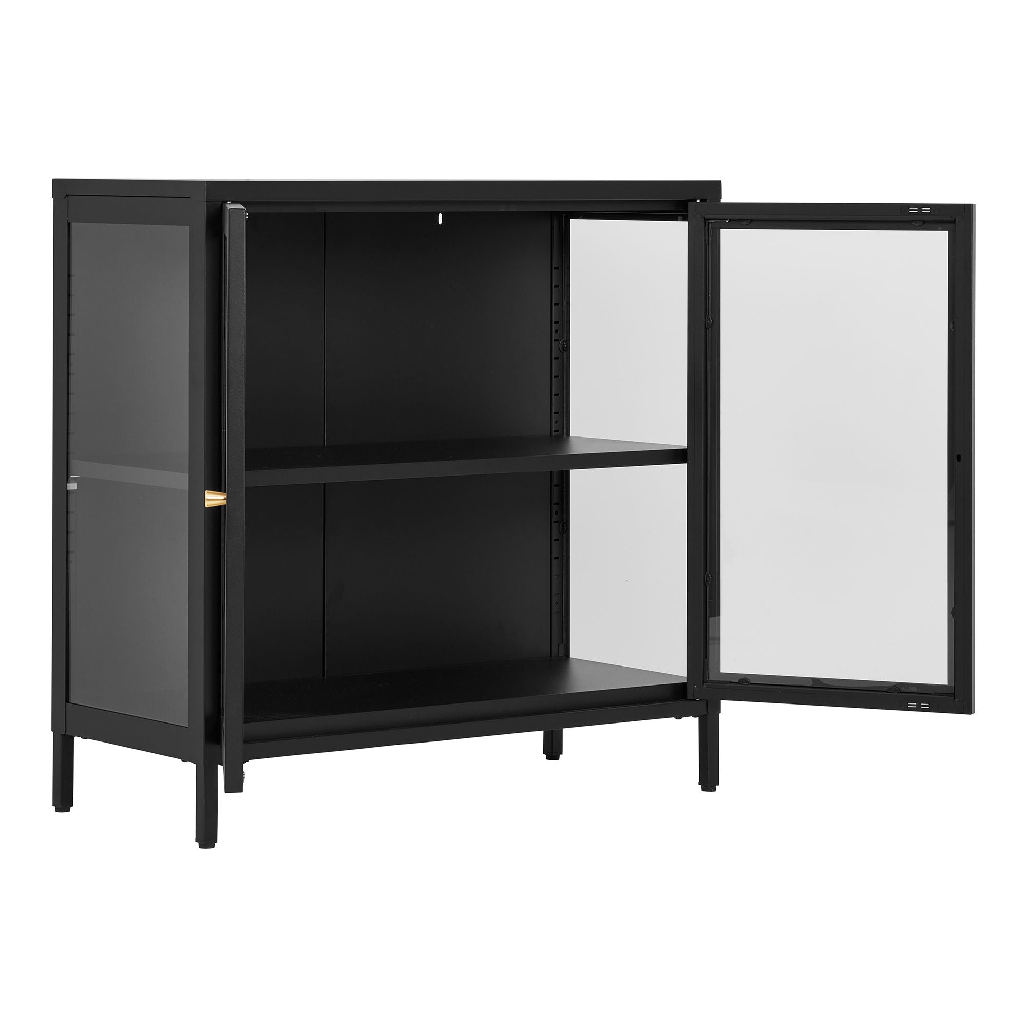 Gabinete Dalby - Gabinete, 2 portas de vidro, aço, preto 80x35x80 cm