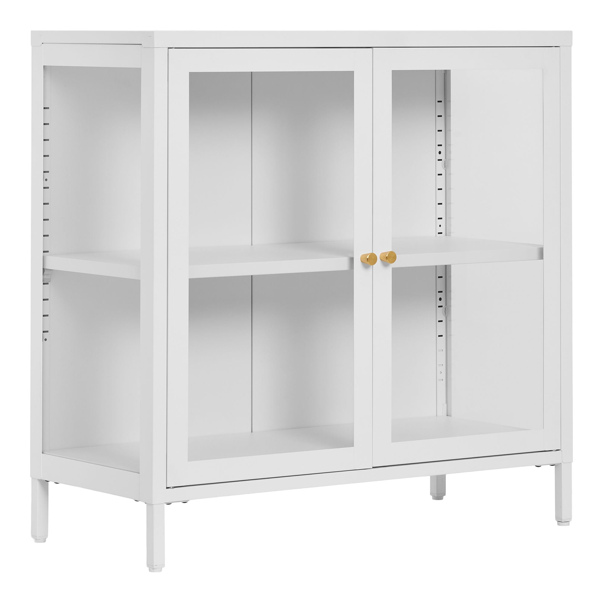 Gabinete Dalby - Gabinete, 2 portas de vidro, aço, branco 80x35x80 cm