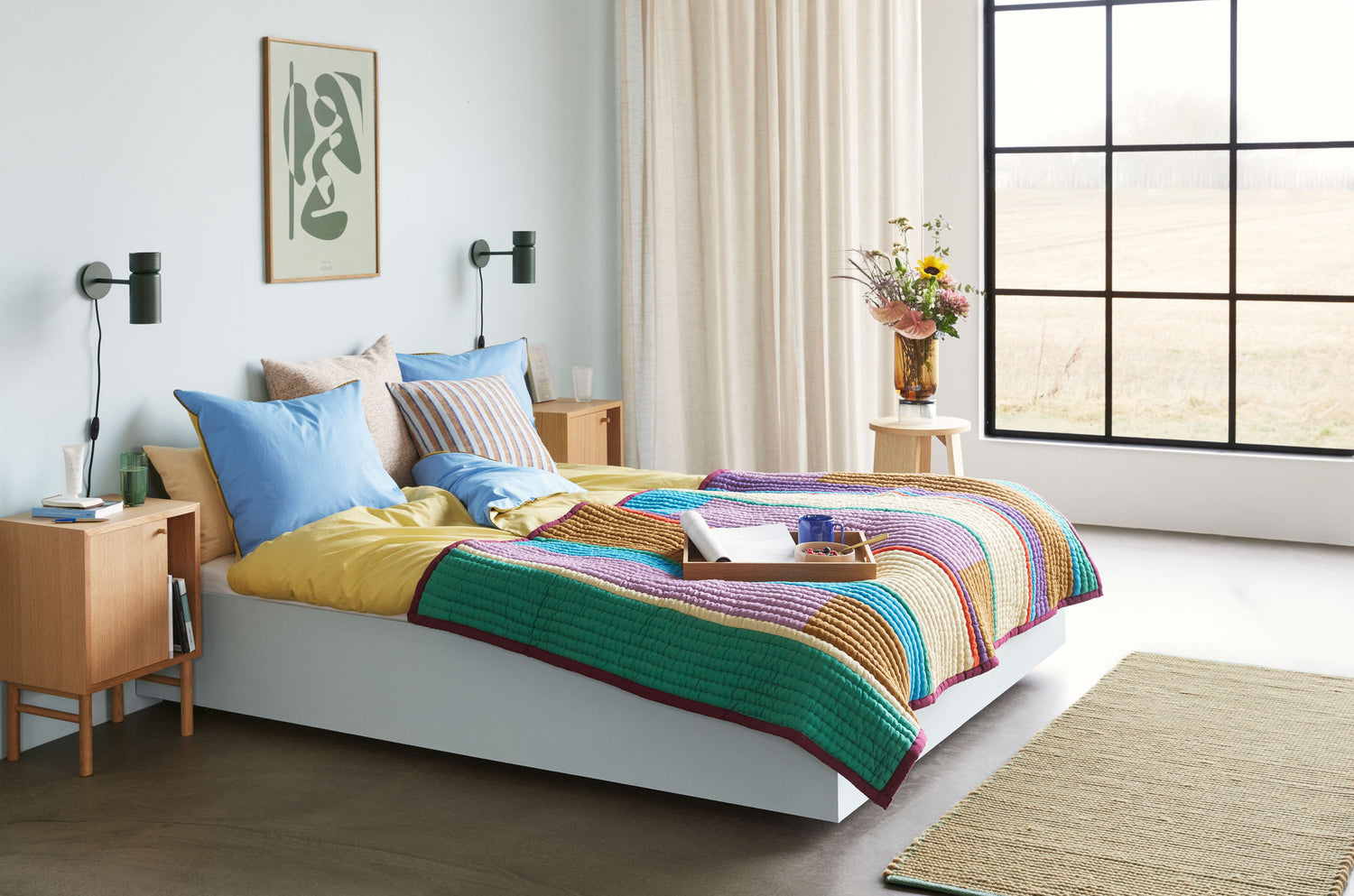 Hübsch Aki Bedding 80/220 azul/amarelo