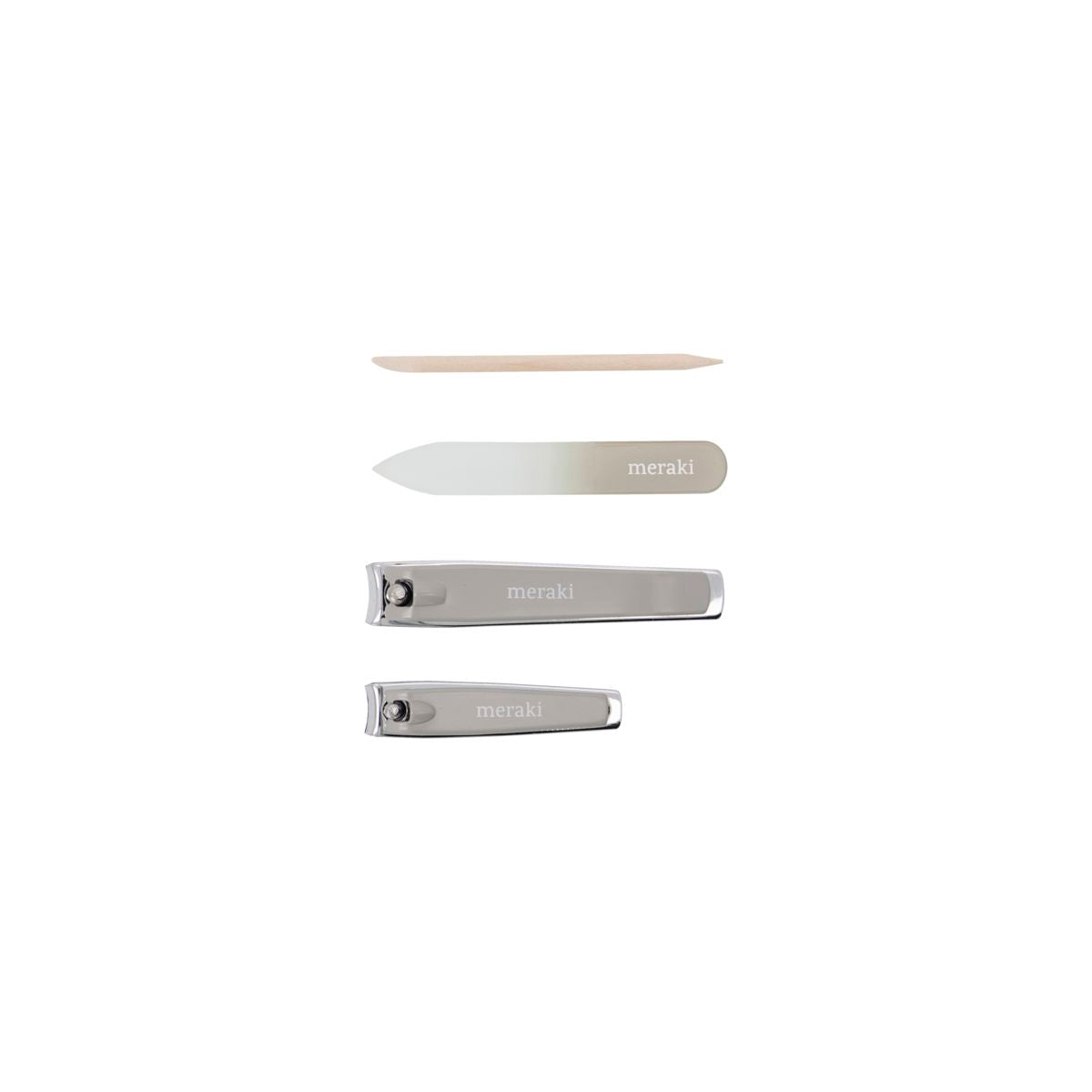 Kit de unhas, mkw. Cuticle Pusher, arquivo de unha, clipper pequeno e clipper grande, cinza