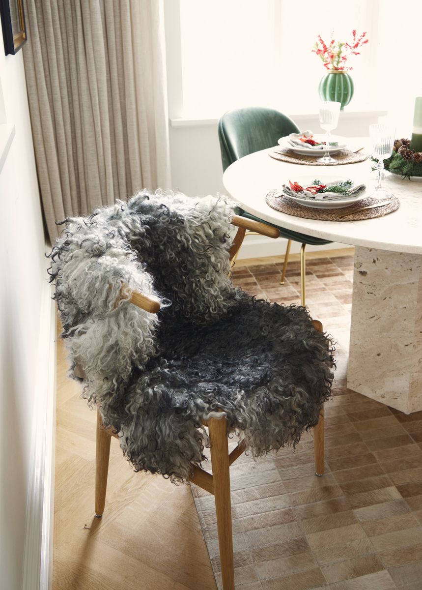 Longo Sheepskin com colo de lã 90-100 cm