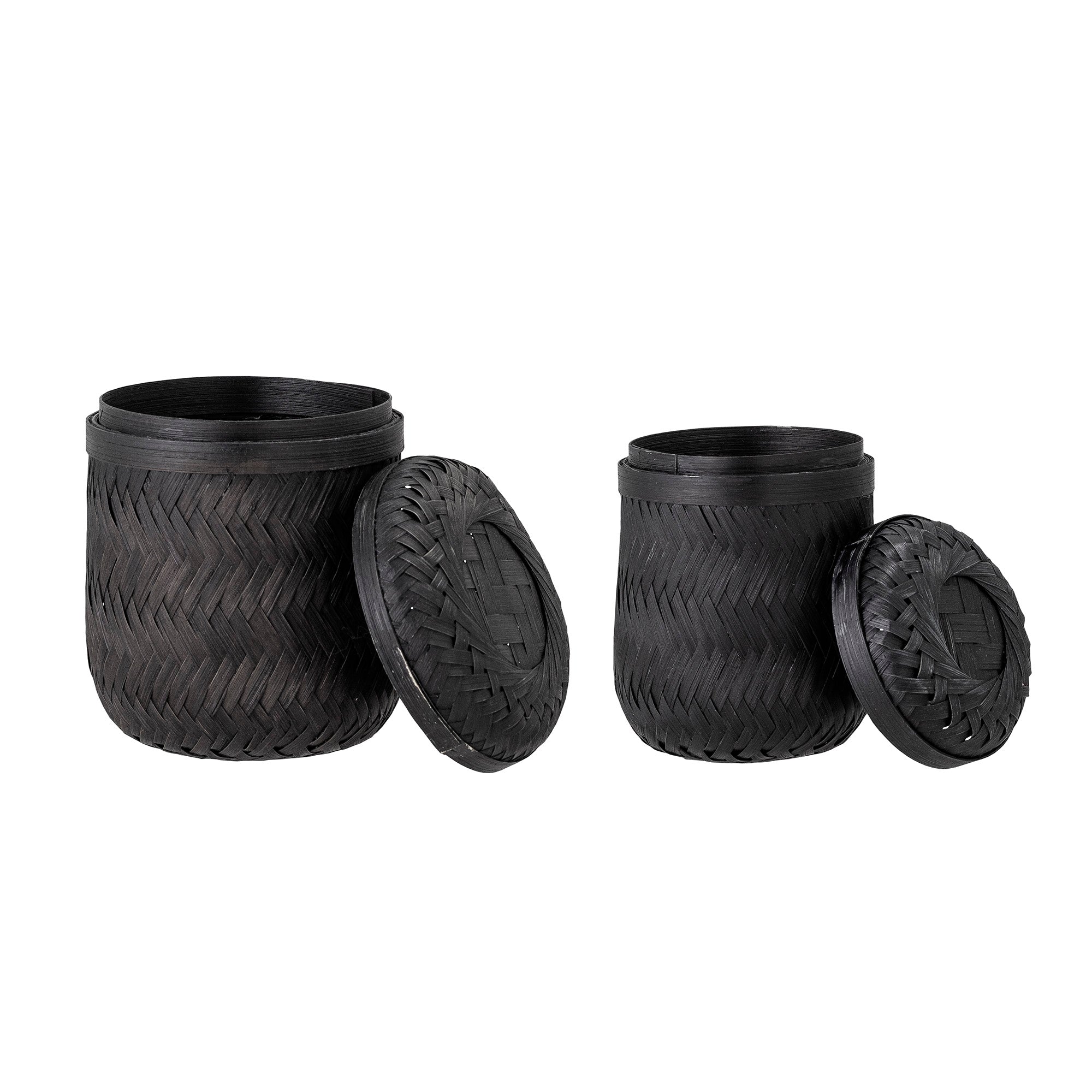 Jun Basket com tampa, preto, bambu