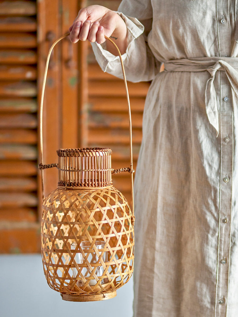 Coleção criativa lanterna lerka com vidro, natureza, bambu